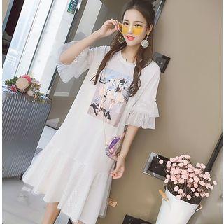 Mesh Panel Short-sleeve Print T-shirt Dress