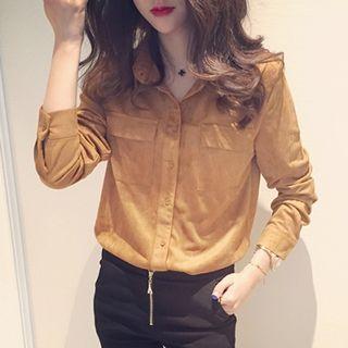 Faux Suede Long-sleeve Blouse