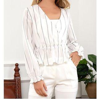 Long-sleeve Striped Peplum Blouse