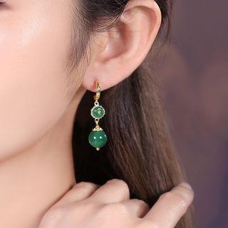 Bead Drop Ear Stud 1 Pair - Gold & Green - One Size