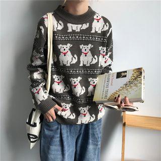 Long Sleeve Dot Print Knit Top As Shown In Figure - One Size
