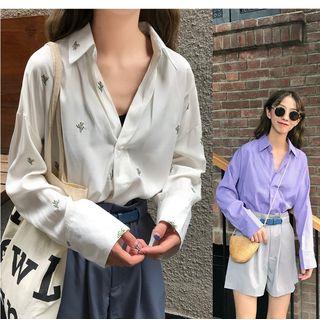Floral Embroidered Shirt / High-waist Shorts