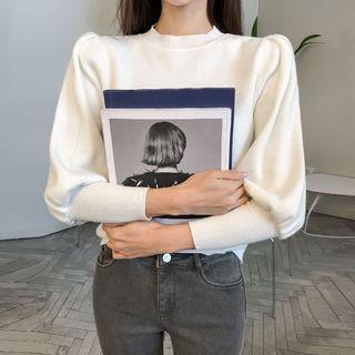 Bishop-sleeve Colored Sweater