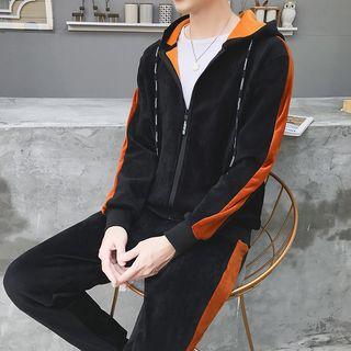 Set: Contrast-trim Hooded Jacket + Sweatpants