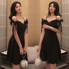 Cold Shoulder A-line Mini Dress Black - One Size