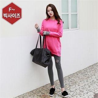 Set: Contrast-cuff Pullover + Patch-trim Leggings