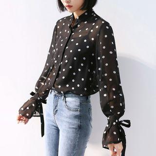 Set: Bell-sleeve Dotted Blouse + Camisole