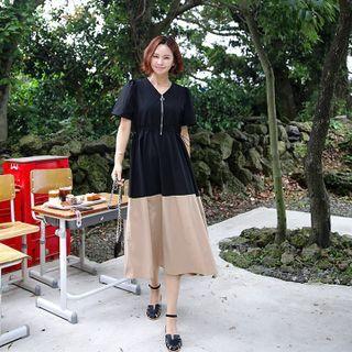 Zip-up Color-block A-line Dress