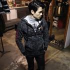 Embroidered Patterned Zip-up Hoodie (gray)