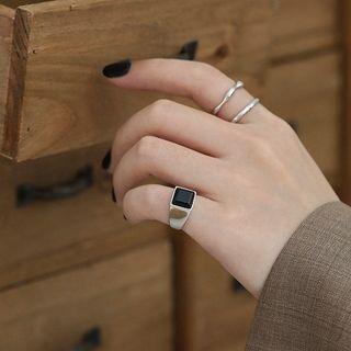 Black Agate Ring 1 Piece - Silver - No. 7