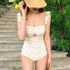 Ruffled Cut-out Halter Swimsuit