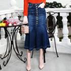 High Waist Midi Denim Skirt