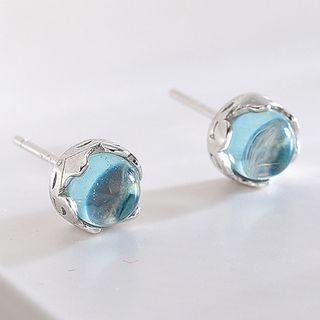 925 Sterling Silver Faux Crystal Earring S925 Silver - Blue & Silver - One Size