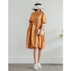 Round-neck Pocket-detail Linen Blend Dress