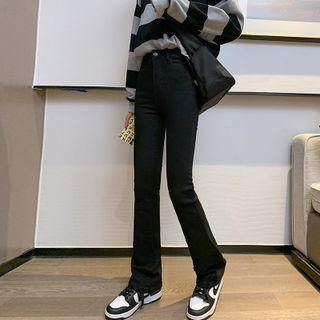 High Waist Plain Boot-cut Jeans