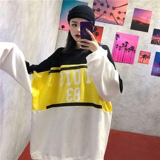 Oversized Color Block Lettering Sweatshirt As Shown In Figure - One Size