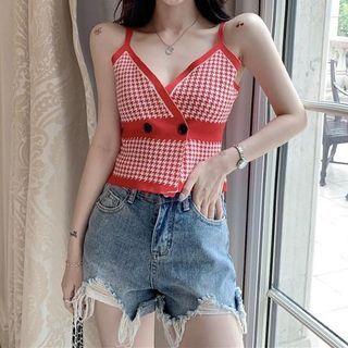 Houndstooth V-neck Knit Camisole Top