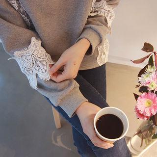 Brushed Fleece Lined Lace-trim Pullover