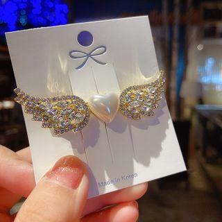 Flying Heart Faux Pearl Rhinestone Hair Clip 1 Pc - Gold & White - One Size
