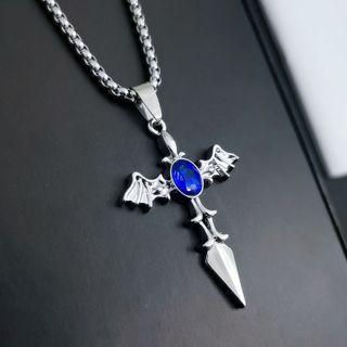 Cross Rhinestone Pendant Alloy Necklace 1 Pc - Silver - One Size