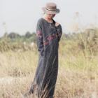 Embroidered Long-sleeve Knitted Maxi Dress