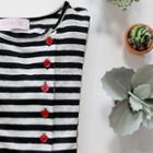 Button-side Striped T-shirt