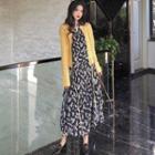 Cropped Cardigan / Long-sleeve Floral Dress