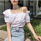Lantern-sleeve Eyelet Lace Blouse White - One Size