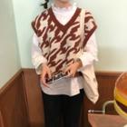 Patterned Sweater Vest P8972 - Red Brown - One Size