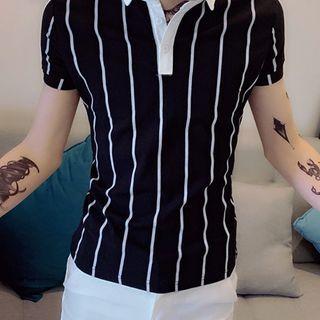 Contrast Collar Striped Short-sleeve Polo Shirt