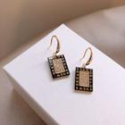 Rhinestone Lettering Rectangle Dangle Earring 1 Pair - Black & Gold - One Size