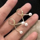 Faux Pearl Alloy Knot Dangle Earring 1 Pair - Stud Earrings - Gold & White - One Size