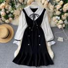Mock Two-piece Long-sleeve Midi Mermaid Dress Black - One Size