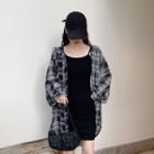Long-sleeve Plaid Hooded Button Top