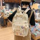 Bear Embroidered Nylon Backpack With Bear Doll - Off-white - One Size