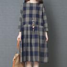 Long-sleeve Linen Plaid Dress