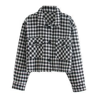 Houndstooth Cropped Shirt Jacket