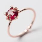 925 Sterling Silver Rhinestone Cat Open Ring S925 Silver - Rose Gold & Red - One Size
