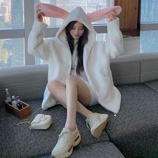 Rabbit Furry-knit Zipped Hoodie