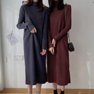 Semi High-neck Plain Knit Dress