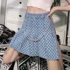 Distressed Pleated Denim Mini A-line Skirt