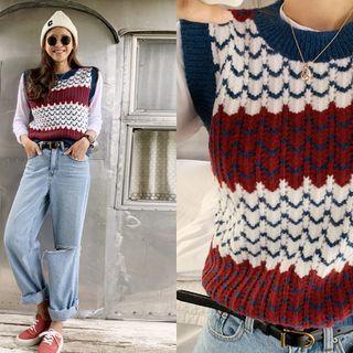 Patterned Sweater Vest Blue Green - One Size
