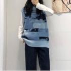 Color Block Sweater Vest Blue - One Size