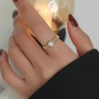 Cat Eye Stone Alloy Open Ring Gold & White - One Size