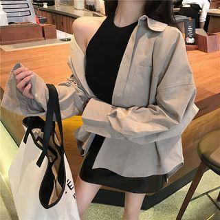 Plain Long-sleeve Shirt / Halter Camisole Top
