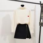Heart Embroidered Sweater / Mini A-line Skirt / Set