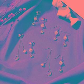 Asymmetrical Faux Pearl Rhinestone Moon & Star Drop Earring