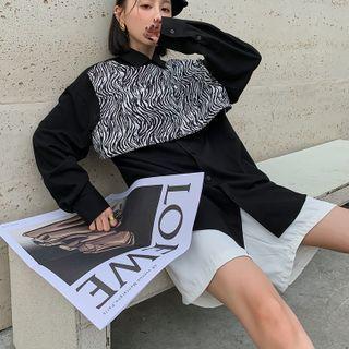 Mock Two-piece Zebra Print Panel Shirt