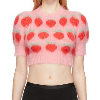Short-sleeve Strawberry Print Crop Knit Top