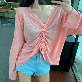 Long-sleeve Drawstring Plain Tee